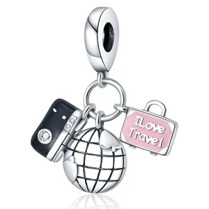 Charm pendant appareil photo-globe-valise, pour femme, modèle Titania