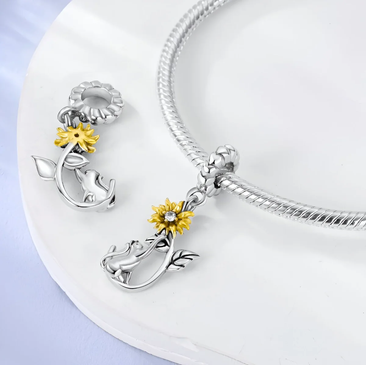 Charm pendant chat et tournesol, pour femme, modèle Chattah – Image 4