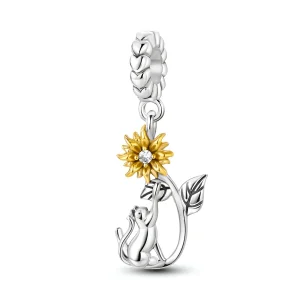 Charm pendant chat et tournesol, pour femme, modèle Chattah