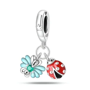 Charm pendant, coccinelle et feuille, pour femme, modèle Jacinta