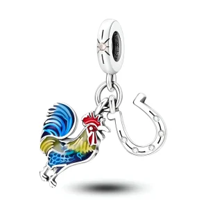 Charm pendant coq et fer à cheval, pour femme, modèle Hermine