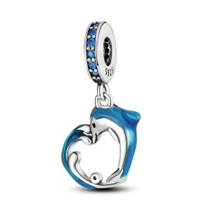Charm pendant dauphin et vague, pour femme, modèle Flipper