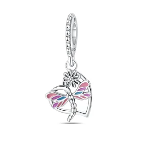 Charm pendant en argent, coeur incrusté d'une libellule, pour femme, modèle Beline