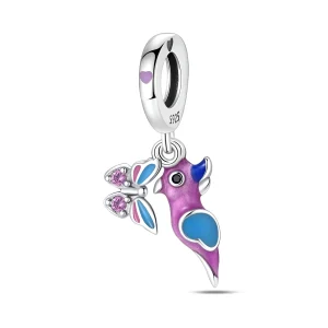 Charm pendant en argent, oiseau et papillon, pour femme, modèle Anoush