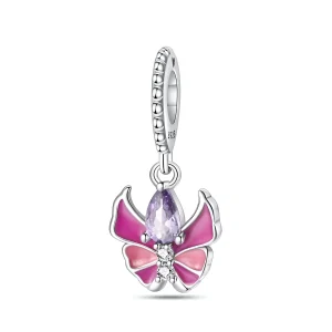 Charm pendant en argent, papillon rose lumineux, pour femme, modèle Agnetha