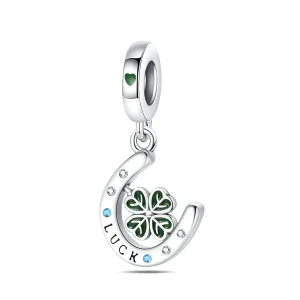Charm pendant fer à cheval et trèfle, pour femme, modèle Lucky