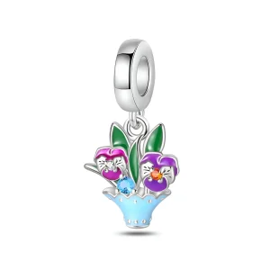Charm pendant fleurs de pensée, pour femme, modèle Pensia