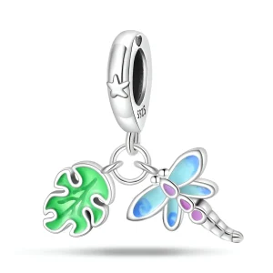 Charm pendant, libellule et feuille, pour femme, modèle Dorinda
