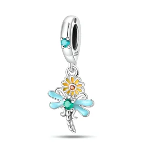 Charm pendant, libellule sur marguerite, pour femme, modèle Genova