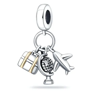 Charm pendant valise-globe-avion, pour femme, modèle Seraphina