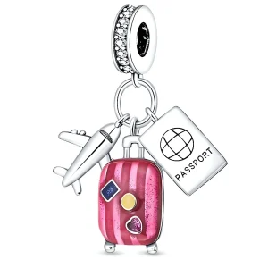 Charm pendant valise-passeport-avion, pour femme, modèle Quirina