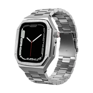 Coque intégrale de montre Apple Watch acier inoxydable, protection intégrale boîtier, compatible Apple Watch 42 à 46 mm, maillons amovibles, modèle Zido