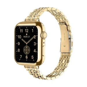 Coque intégrale en acier inoxydable pour Apple Watch, finition brillante, fermeture déployante, design raffiné pour femme, modèle Payda