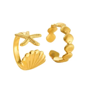 Lot de 2 Bagues Coquillage en Acier Inoxydable