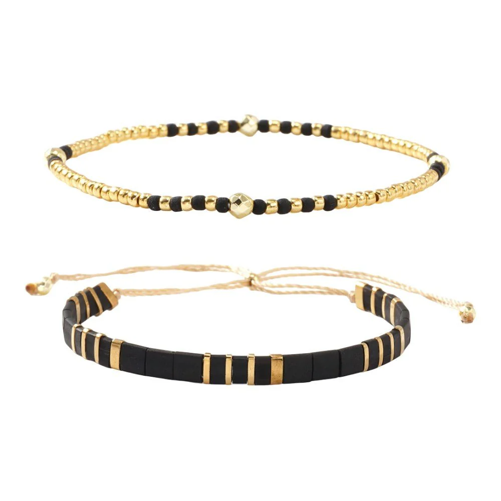 Set bracelets du japon à perles dorées et cubes marbrés blancs, style bohème chic et lumineux, modèle Kaede – Image 5
