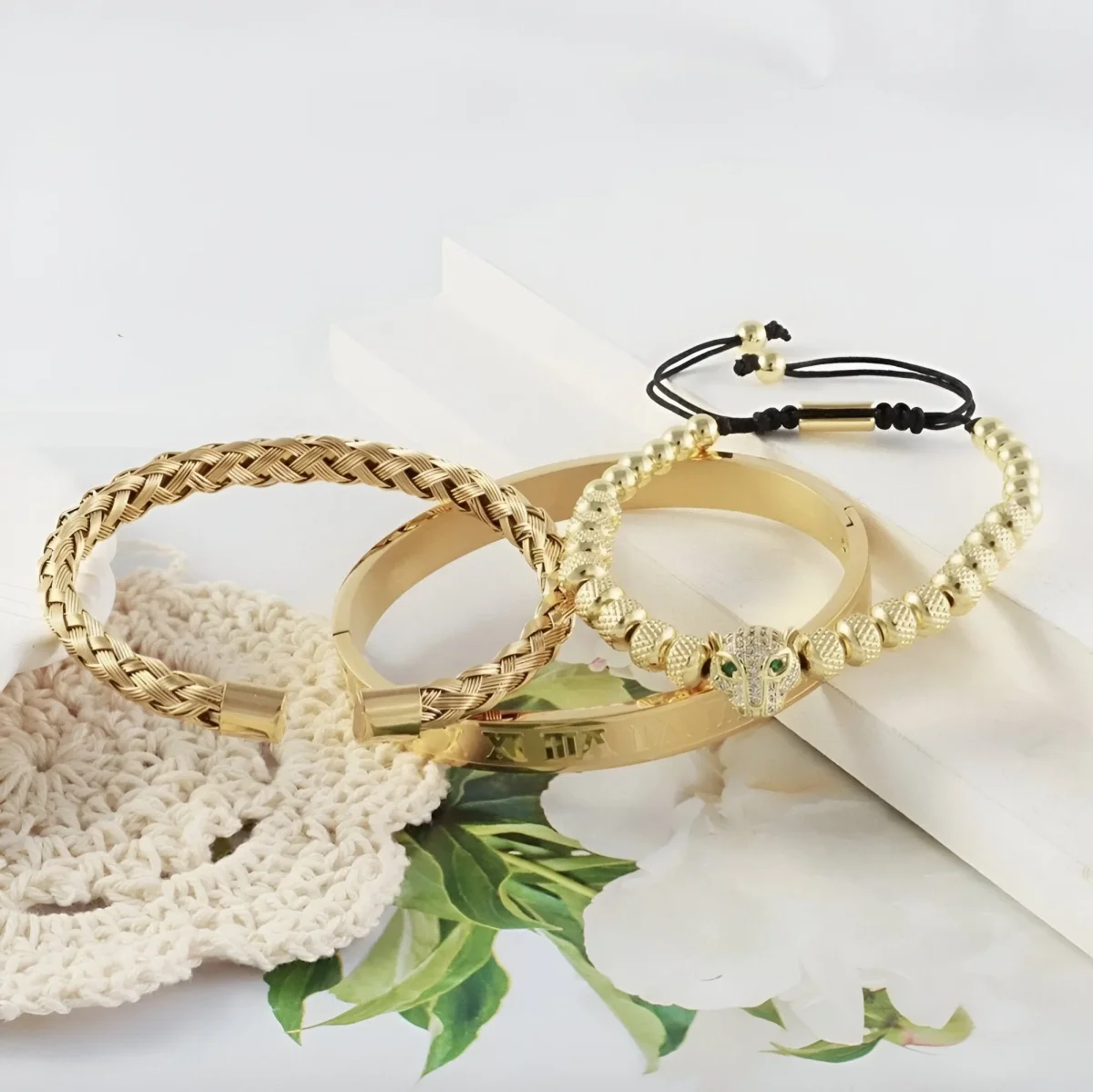Trio de bracelets en acier inoxydable, pour homme, tête de léopard, modèle Cristobal – Image 5