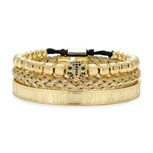Trio de bracelets en acier inoxydable, pour homme, tête de léopard, modèle Cristobal