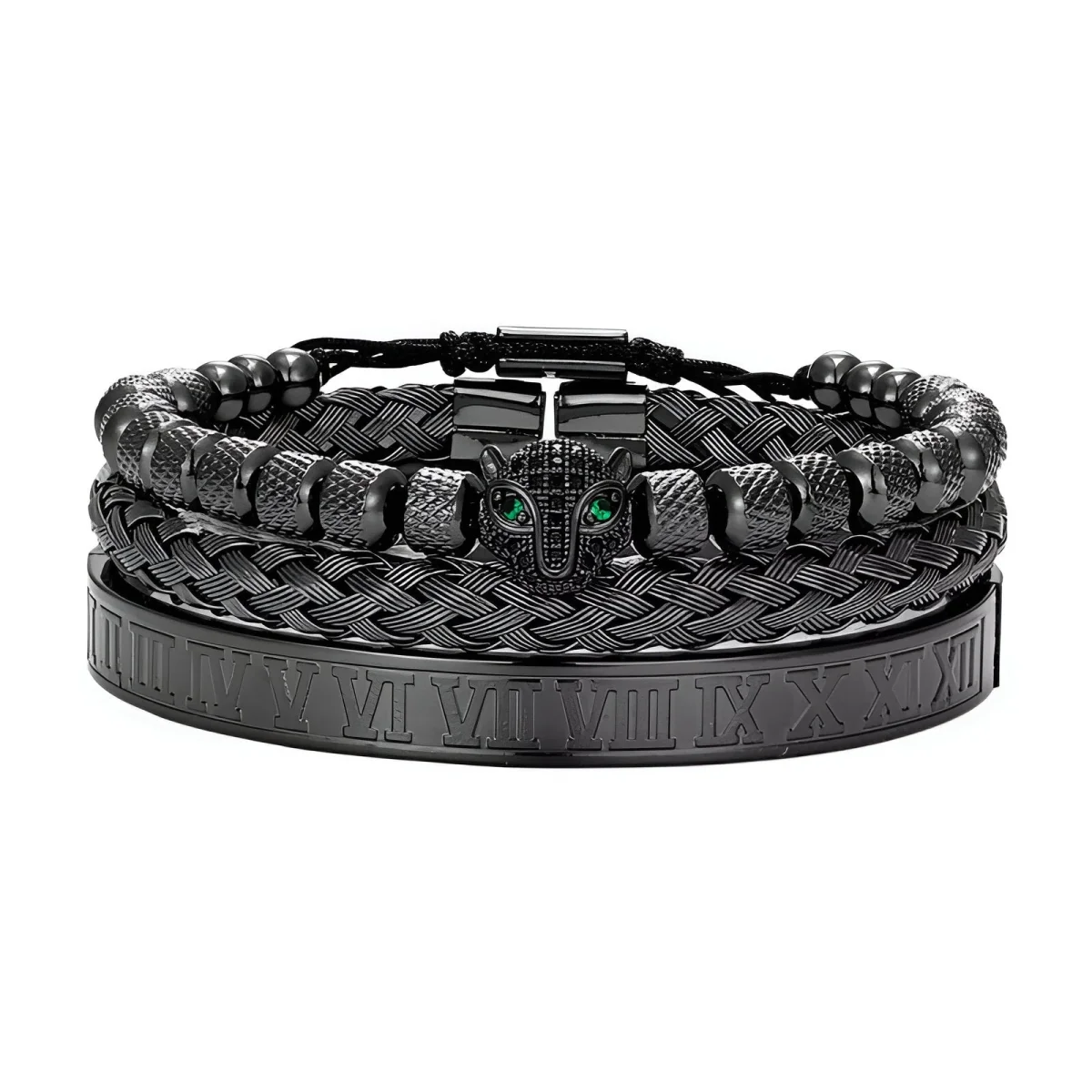 Trio de bracelets en acier inoxydable, pour homme, tête de léopard, modèle Cristobal – Image 9