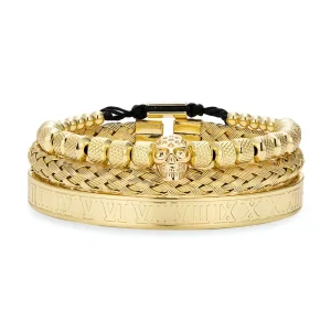Trio de bracelets en acier inoxydable, pour homme, tête de mort, modèle Armando